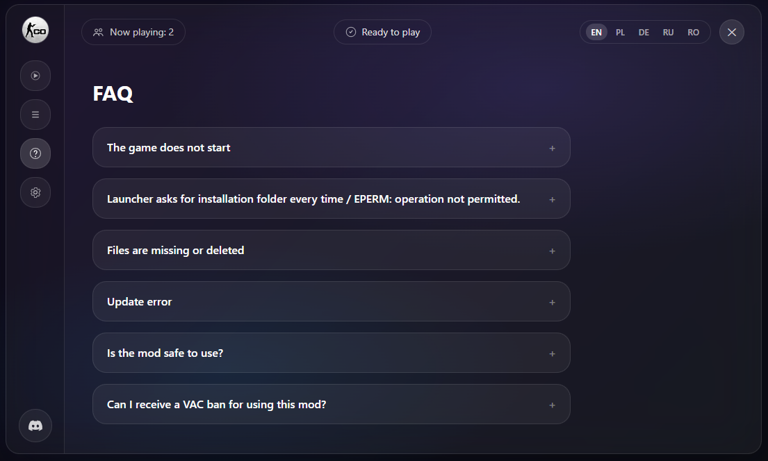 Launcher - FAQ section